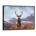 Obraz w ramie 100x70 - Jeleń w Uśpionym Krajobrazie - jeleń na tle gór, ośnieżone góry - rama czarna