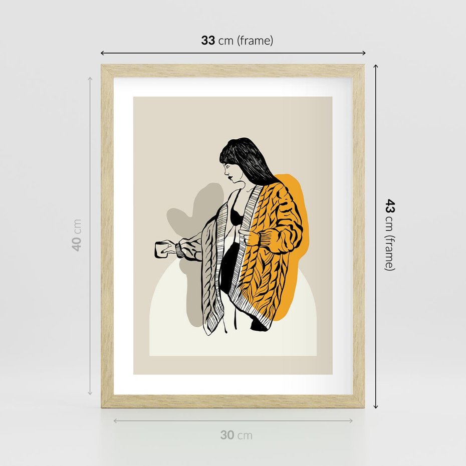 Plakat w ramie 30x40 - Żółte Akcenty w Grafice - grafika, minimalizm - rama drewno