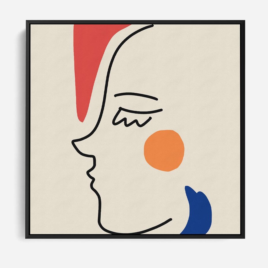 Obraz w ramie 50x50 - Impresje Kształtów - abstrakcyjny obraz, przypomina twarz - rama czarna