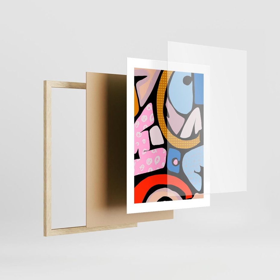 Plakat w ramie 30x40 - Kolory Komiksu - abstrakcyjne formy, komiksowy styl - rama drewno