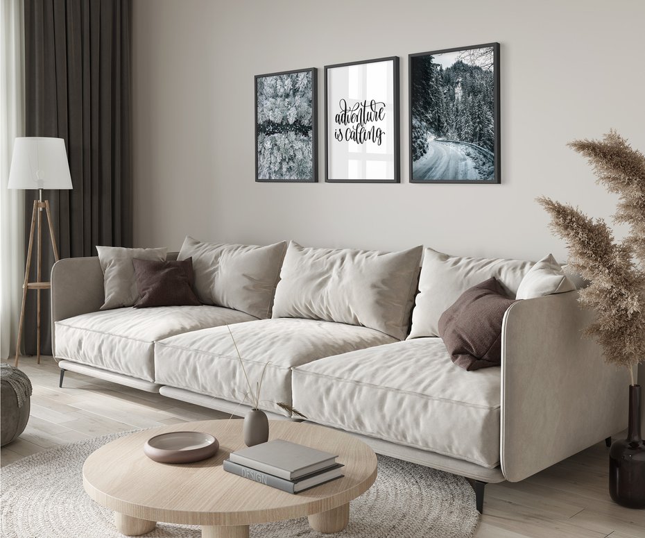 Zestaw obrazy w ramie 40x50 galeria - Zimowa, przygoda, cytat, typografia - rama czarna