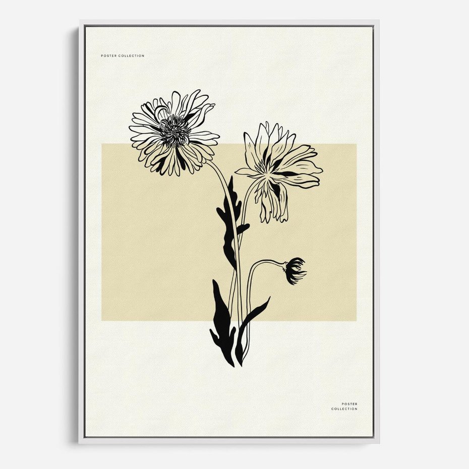 Obraz w ramie 70x100 - Kwiatowe Płótno - kwiaty, typografia - rama biała