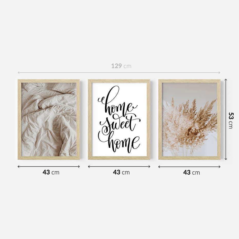 Zestaw obrazy w ramie 40x50 galeria - Dom, home, cytat, napis, typografia - rama drewno