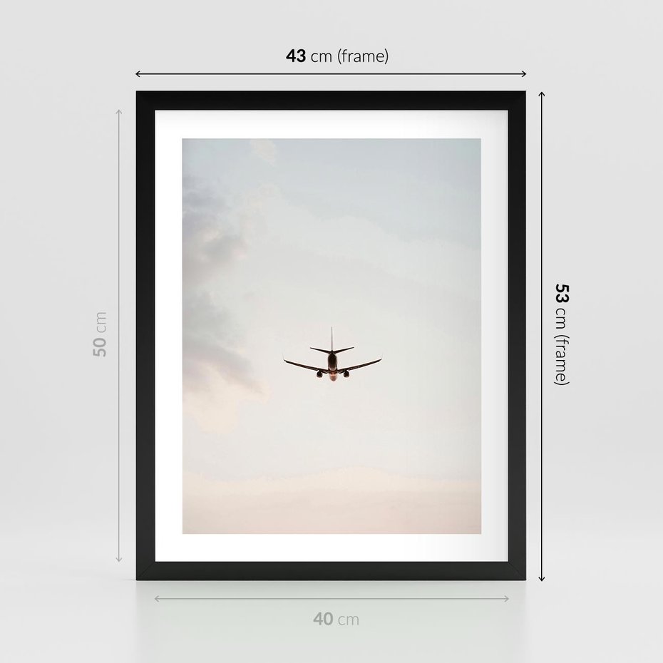 Plakat w ramie 40x50 - W Powietrzu: Samolot na Niebie - samolot w przestworzach, samolot na niebie - rama czarna