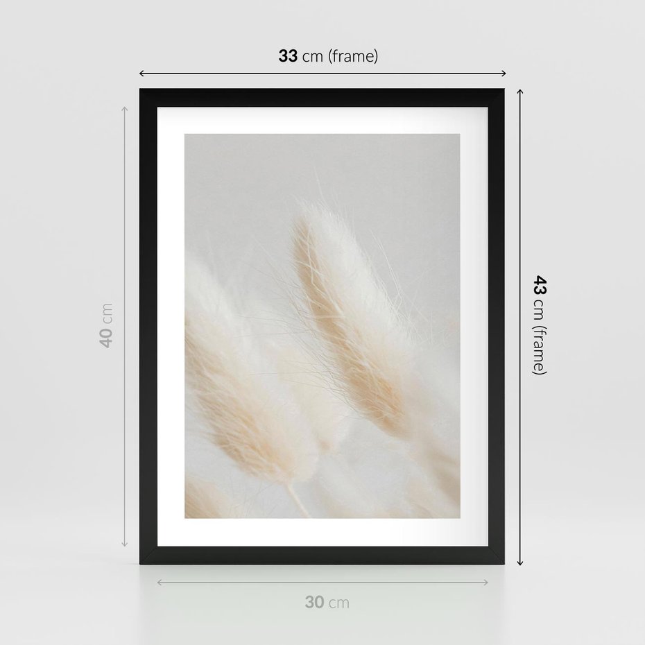 Plakat w ramie 30x40 - Czysty Minimalizm - białe trawy, minimalizm - rama czarna