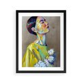 Plakat w ramie 40x50 - W Żółtej Sukience - olejny abstrakcyjny obraz, portret kobiety w żółtej sukience - rama czarna