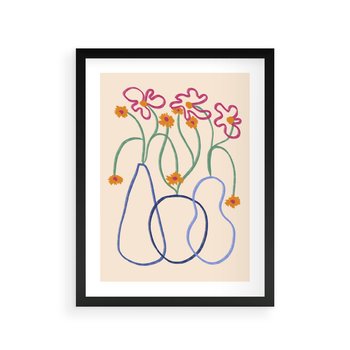 Plakat w ramie 30x40 - Migocące Pastelowe Impresje - minimalistyczny abstrakcyjny obraz, prymitywne kwiatki - rama czarna