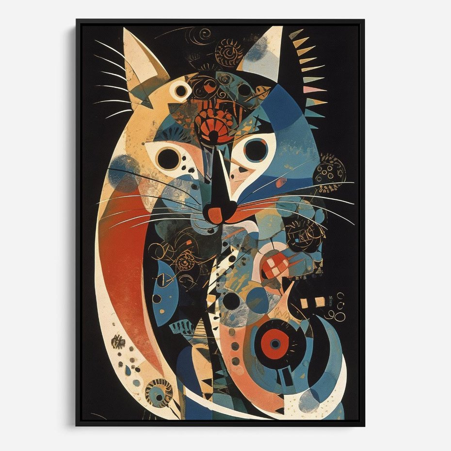 Obraz w ramie 50x70 - Księga Surrealnych Wymiarów - abstrakcyjny obraz olejny, kot - rama czarna