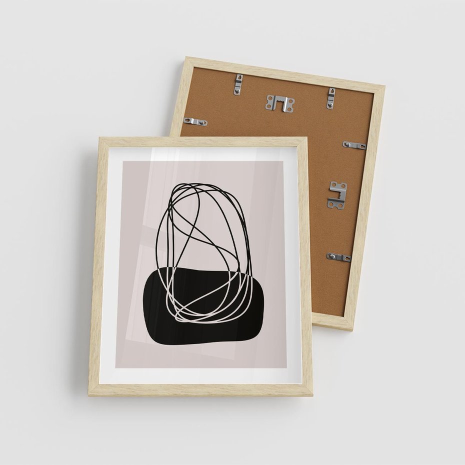 Plakat w ramie 40x50 - Linie Eksploracji - abstrakcyjne szkicowane linie, minimalizm - rama drewno