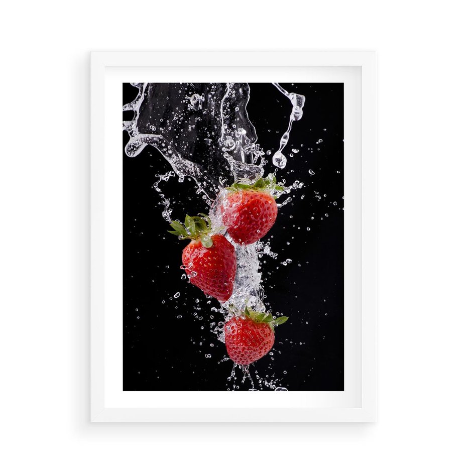 Plakat w ramie 50x70 - Słodki urok truskawek - truskawki, owoce - rama biała