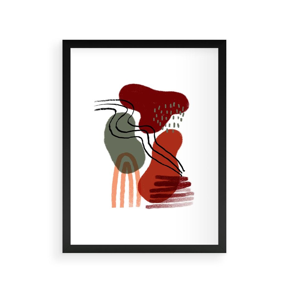 Plakat w ramie 30x40 - Boho Przenikanie - abstrakcyjna sztuka, boho kształty - rama czarna