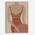 Obraz w ramie 50x70 - Kobiece Retro - minimalistyczny boho plakat, retro kobieta w stroju kąpielowym - rama drewno