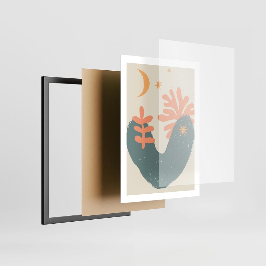 Plakat w ramie 50x70 - Energetyczne Kształty - boho formy, kształty - rama czarna