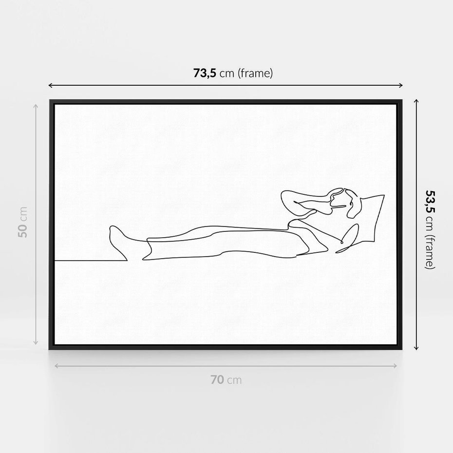 Obraz w ramie 70x50 - Postać na Łóżku - one line art, szkic - rama czarna