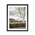 Plakat w ramie 40x50 - Drzewa i Snopki Siana - farma, drzewa - rama czarna