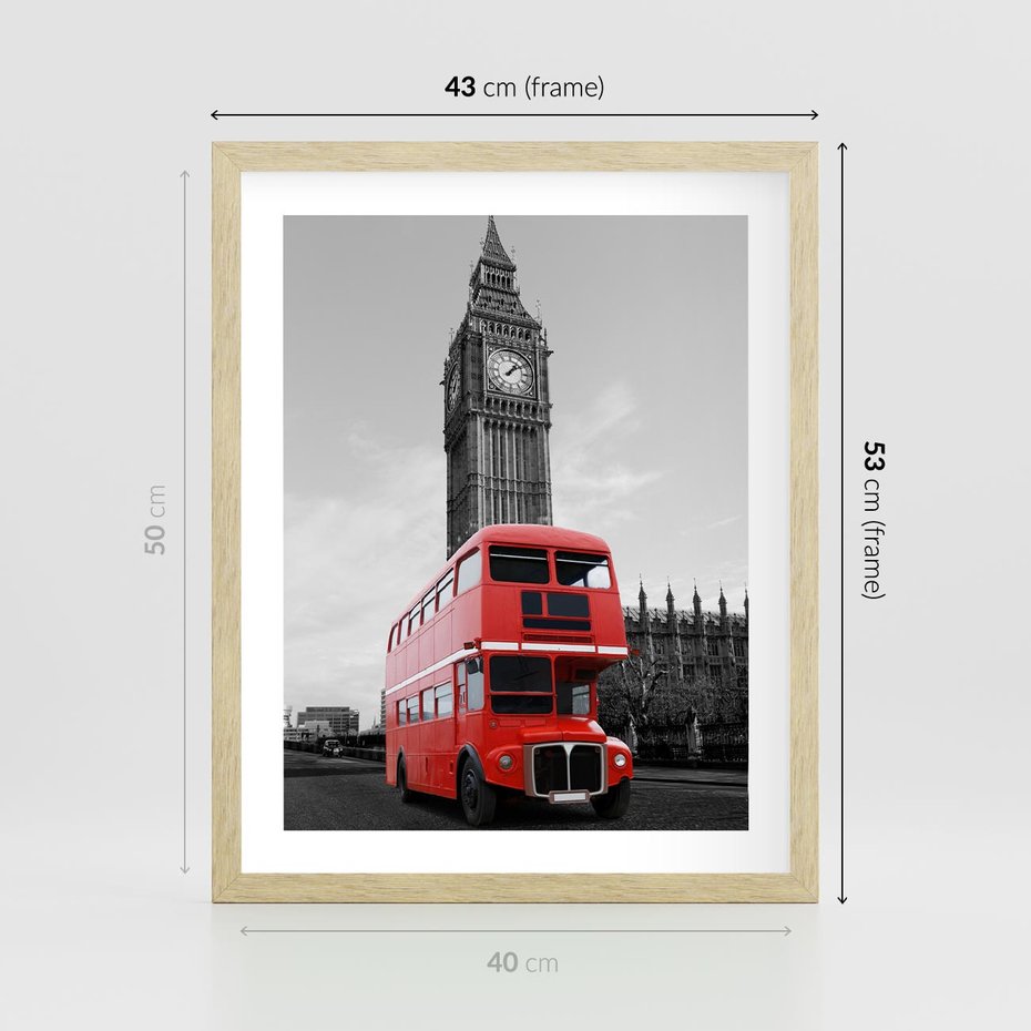 Plakat w ramie 40x50 - Autobusy w tętniącym życiem Londynie - Londyn, autobus - rama drewno