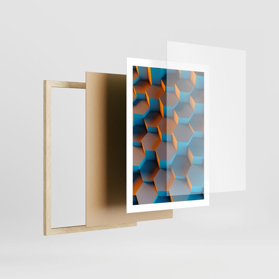 Plakat w ramie 50x70 - Trójwymiarowa Gra - geometryczna, 3D - rama drewno