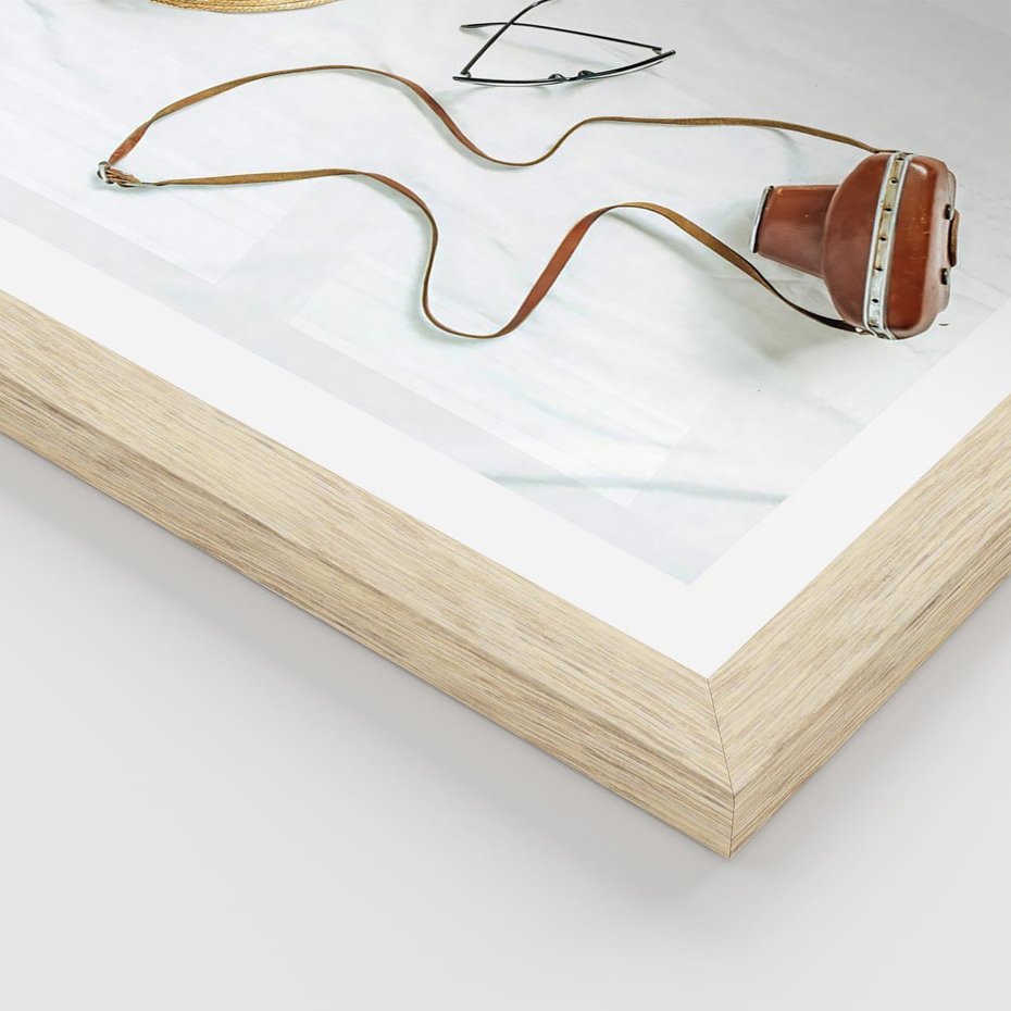 Plakat w ramie 40x50 - Artystyczna Dusza - boho kompozycja, kapelusz słomkowy - rama drewno