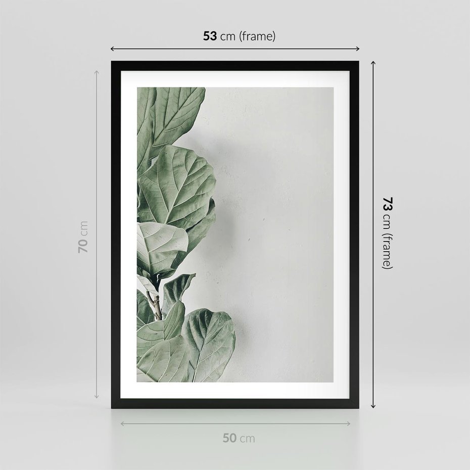 Plakat w ramie 50x70 - Minimalistyczna Harmonia: Zieleń Liści - zieone liście, kompozycja - rama czarna