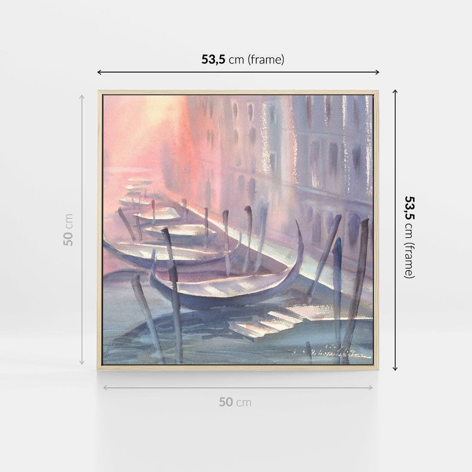 Obraz w ramie 50x50 - Romantyczne Zachody - akwarelowy rysunek, stonowane pastelowe kolory - rama drewno