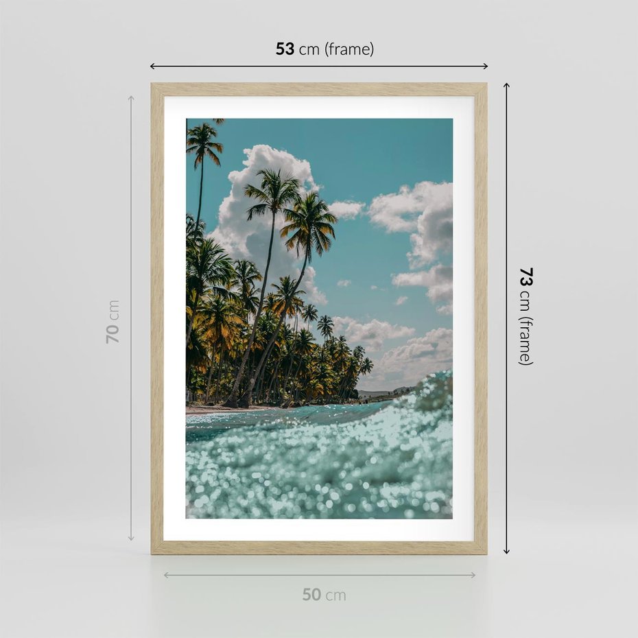 Plakat w ramie 50x70 - Rajskie Wakacje - plaża, palmy - rama drewno