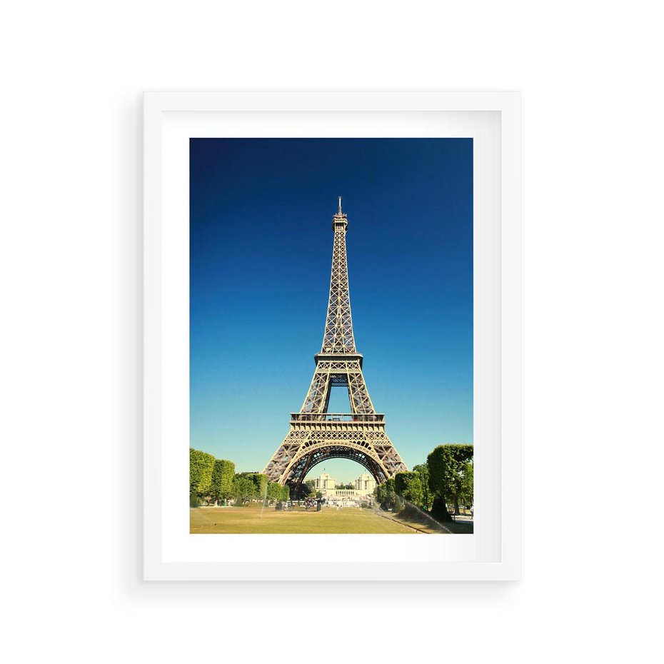 Plakat w ramie 30x40 - Ikoniczny symbol miasta - wieża, Eiffla - rama biała