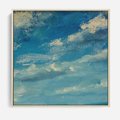 Obraz w ramie 50x50 - Oddechy niebiańskiej materii - olejny obraz, smugi farby przypominają obłoki na błękitnym niebie - rama drewno