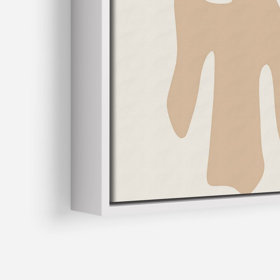 Obraz w ramie 70x100 - Eksploracja Abstrakcji - beżowa absrakcyjna kompozycja, czarny akcent - rama biała