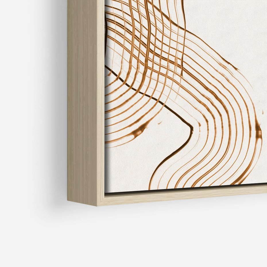 Obraz w ramie 50x50 - Ścieżki pędzla i myśli - minimalistyczna kompozycja, abstrakcyjne brązowe linie na białym tle - rama drewno