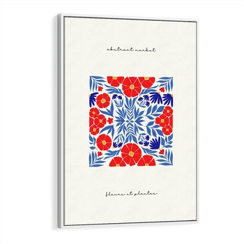 Obraz w ramie 70x100 - Tajemnicza Droga - nowoczesna kwiatowa kompozycja, czerwony i niebieski - rama biała