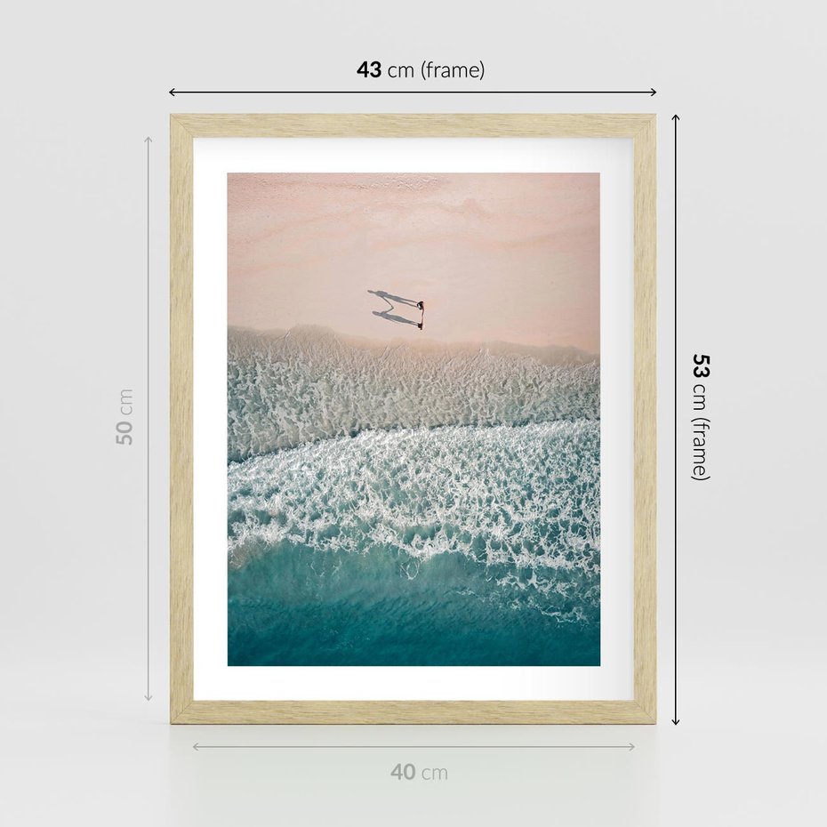 Plakat w ramie 40x50 - Turkusowe Uroki - niebieskie turkusowe morze, plaża - rama drewno