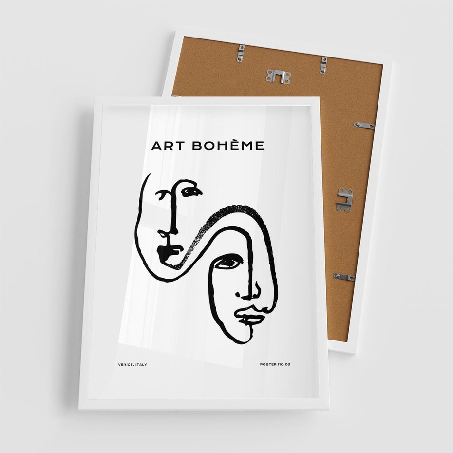 Plakat w ramie 50x70 - Rozbijające Granice Boho - boho sztuka, twarze - rama biała