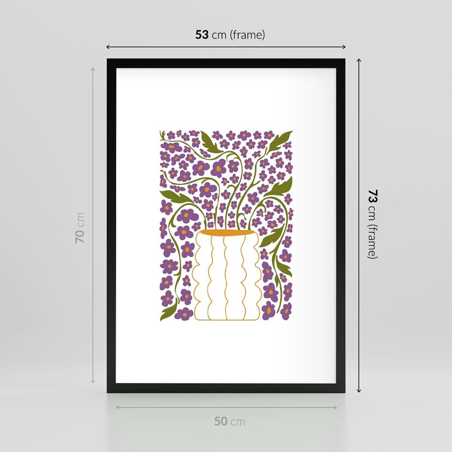 Plakat w ramie 50x70 - Witalność Kwiatów - kwiaty w wazonie, minimalistyczna kompozycja - rama czarna