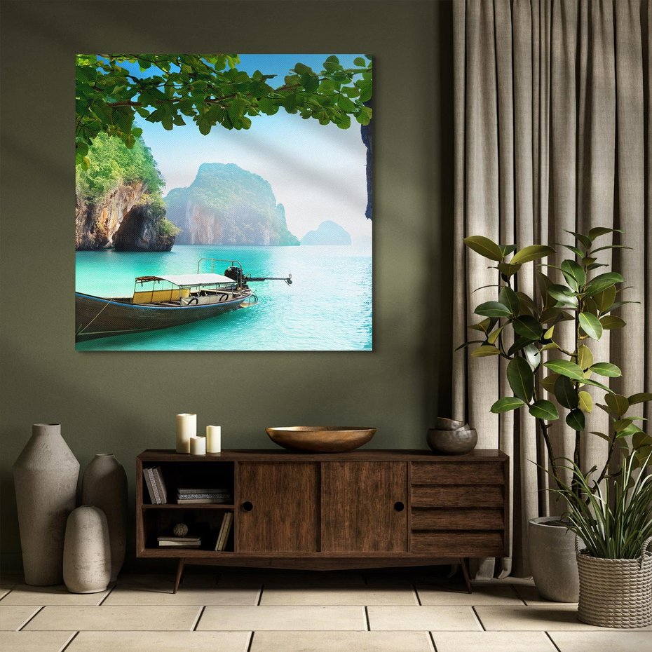 Obraz na płótnie 40x40 - Tajlandia - sielanka łodzi nad morzem - Tajlandia, łódź