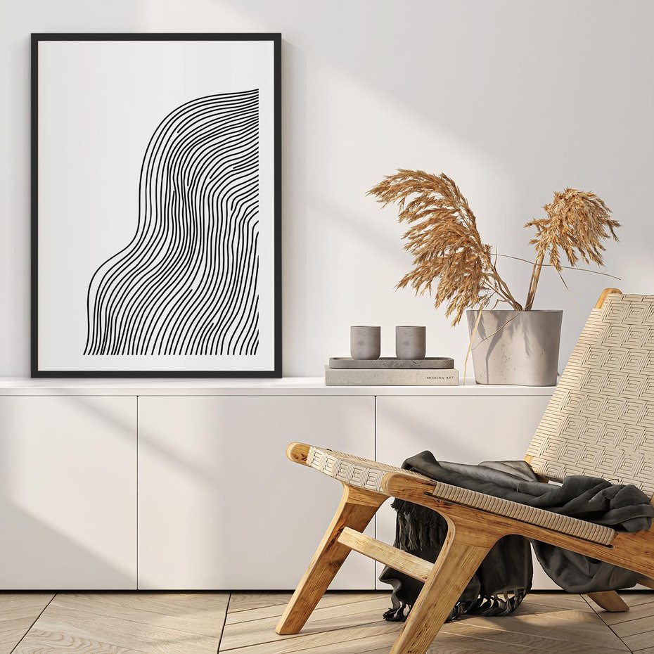 Plakat w ramie 40x50 - Refrakcje Przestrzeni - mnimalistyczna forma, czarne linie - rama czarna