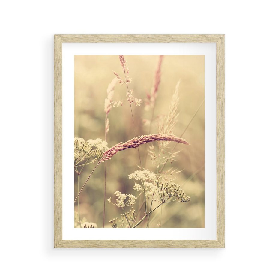 Plakat w ramie 40x50 - Boho Wizja - suszone, trawy - rama drewno