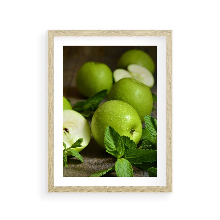 Plakat w ramie 30x40 - Jabłkowa kolorystyka - jabłka, owoce - rama drewno