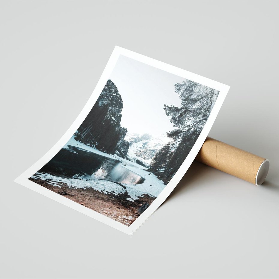 Plakat bez ramy 30x40 - Zamarznięta Rzeka - zima w górach, zamarznięta rzeka