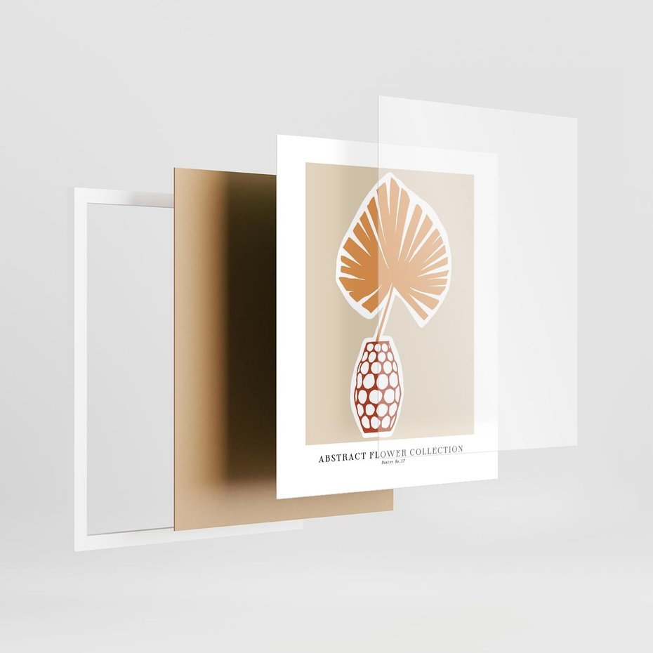 Plakat w ramie 40x50 - Kwiatowa Kreatywność - tropikalny liść w wazonie, typografia - rama biała