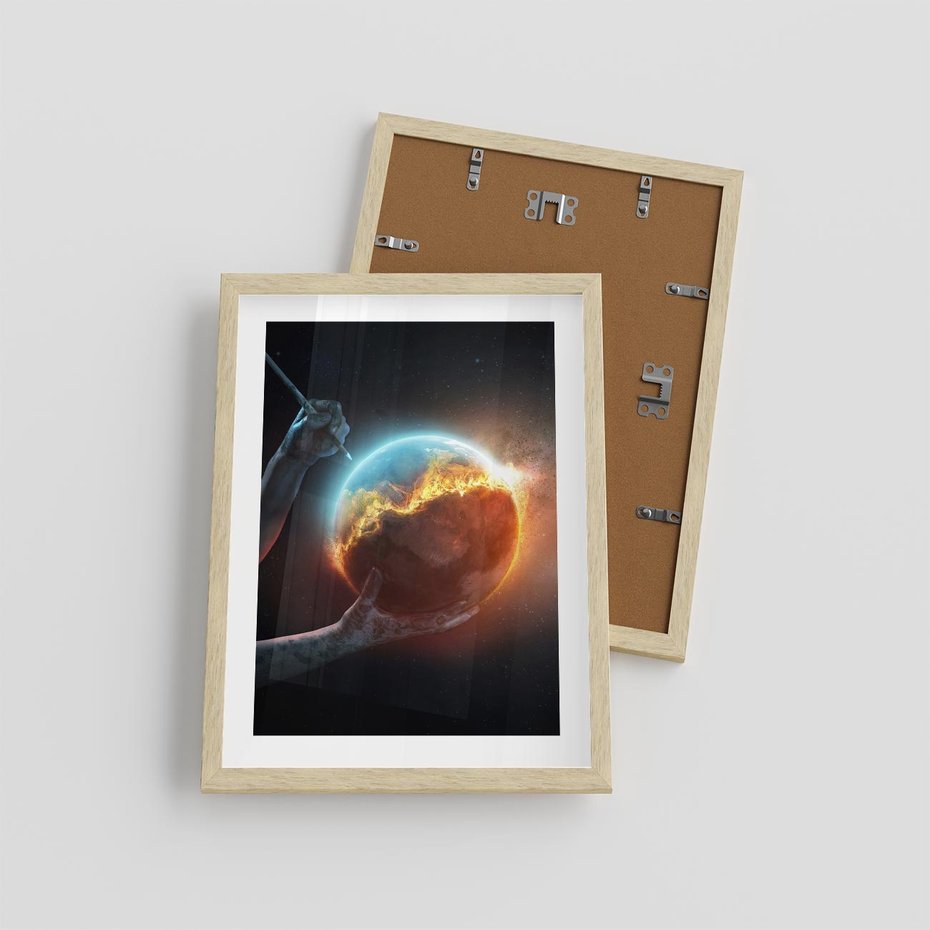 Plakat w ramie 30x40 - Nieznane przestrzenie - planeta, kosmos - rama drewno