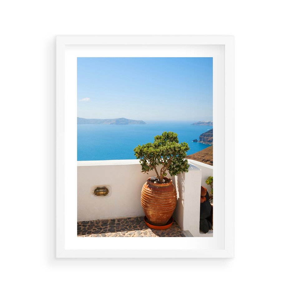 Plakat w ramie 40x50 - Santorini - oaza greckiej wyspy - Santorini, grecka - rama biała