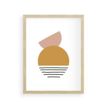 Plakat w ramie 50x70 - Kolory Przyszłości - kompozycja kół i kresek, ciepłe kolory - rama drewno