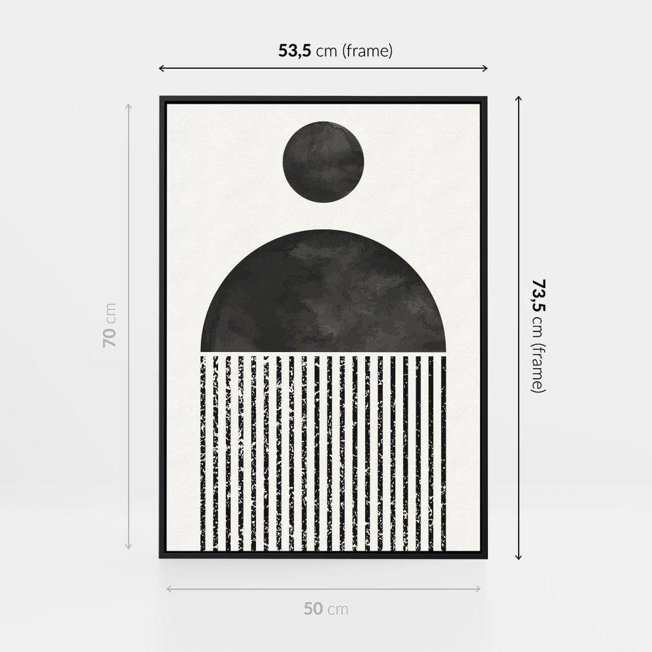 Obraz w ramie 50x70 - Księga Wibracji - abstrakcyjne czarno białe formy, minmalizm - rama czarna