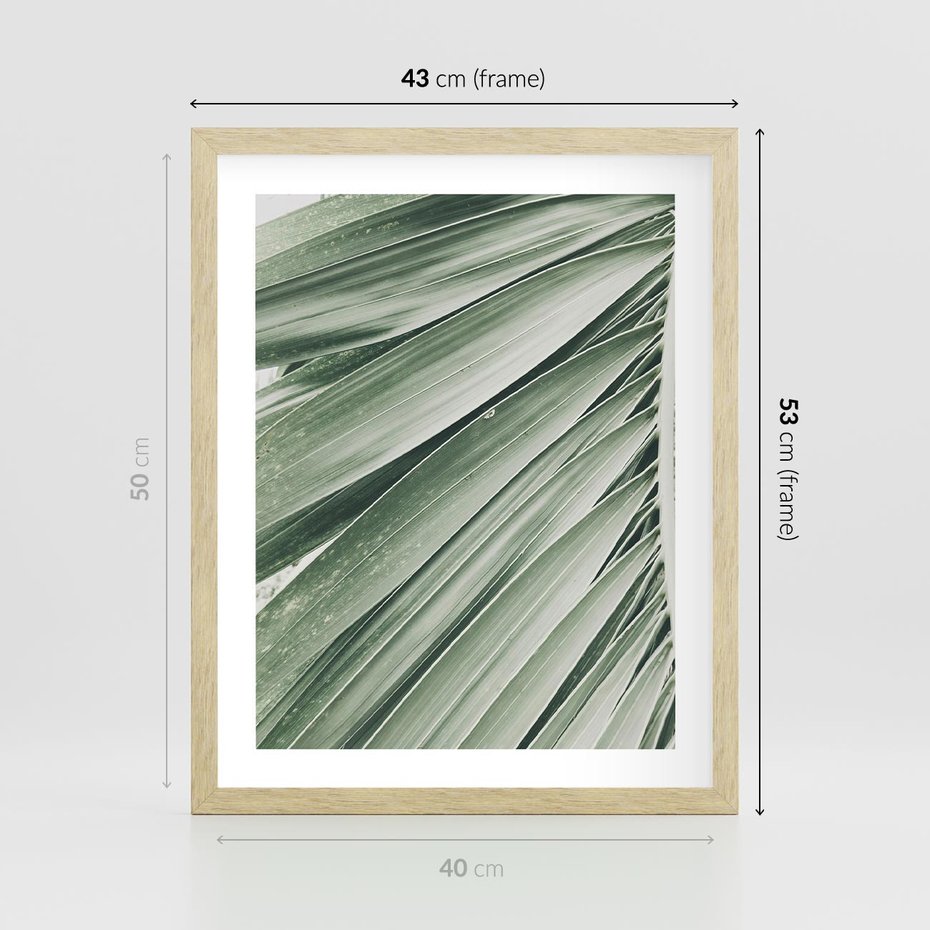 Plakat w ramie 40x50 - Tropikalna Oaza - zielony liść palmy, zieleń - rama drewno