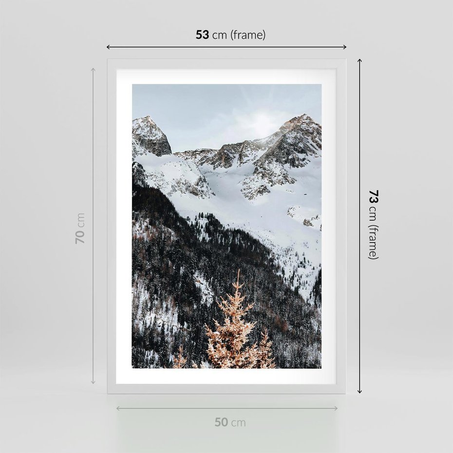 Plakat w ramie 50x70 - Górski Raj - góry, śnieg - rama biała