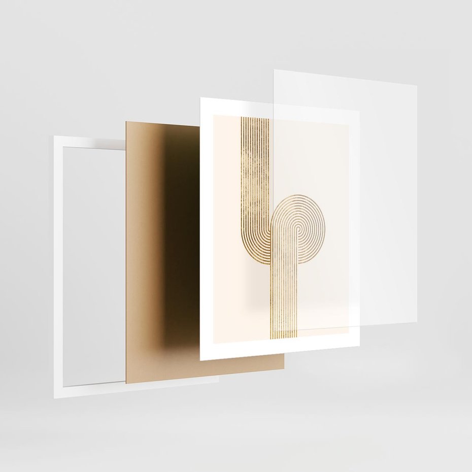 Plakat w ramie 40x50 - Podróżne Kształty - geometryczne linie w złotym kolorze, minimalizm - rama biała