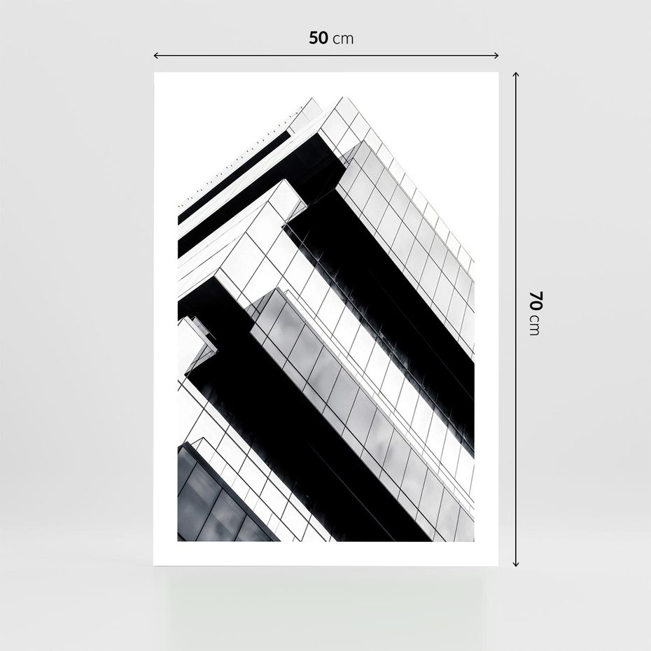 Plakat bez ramy 50x70 - Nowoczesna Surowość: Wieżowiec na Czarno-Białej Grafice - architektura, wieżowiec