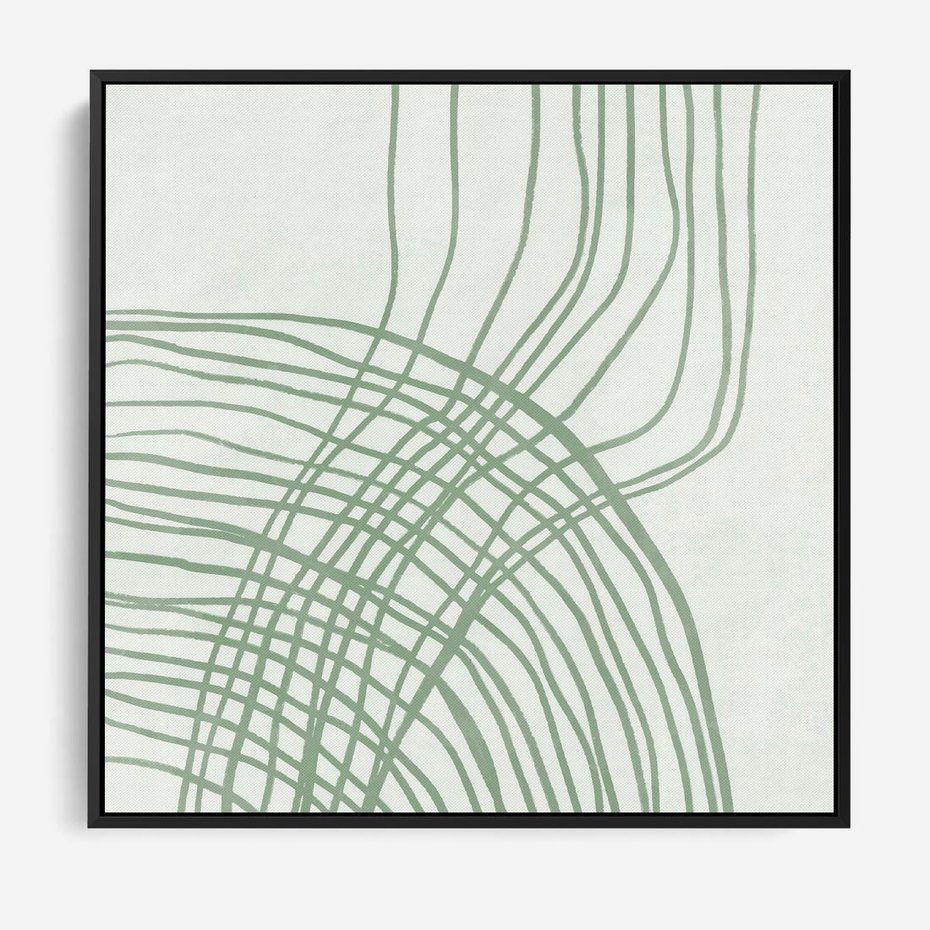 Obraz w ramie 50x50 - Migotliwa Spokojna Zieleń - zielony plakat, abstrakcyjne splątane linie - rama czarna