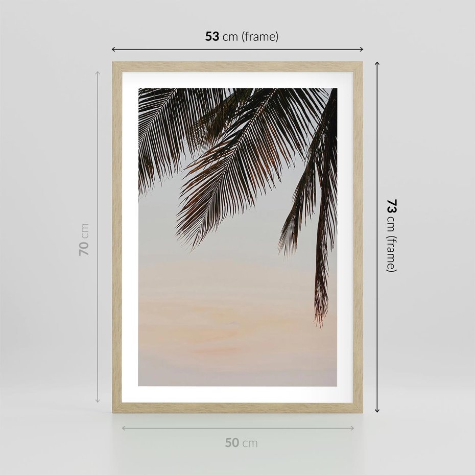 Plakat w ramie 50x70 - Tropikalna Harmonia - palmy na tle nieba - rama drewno