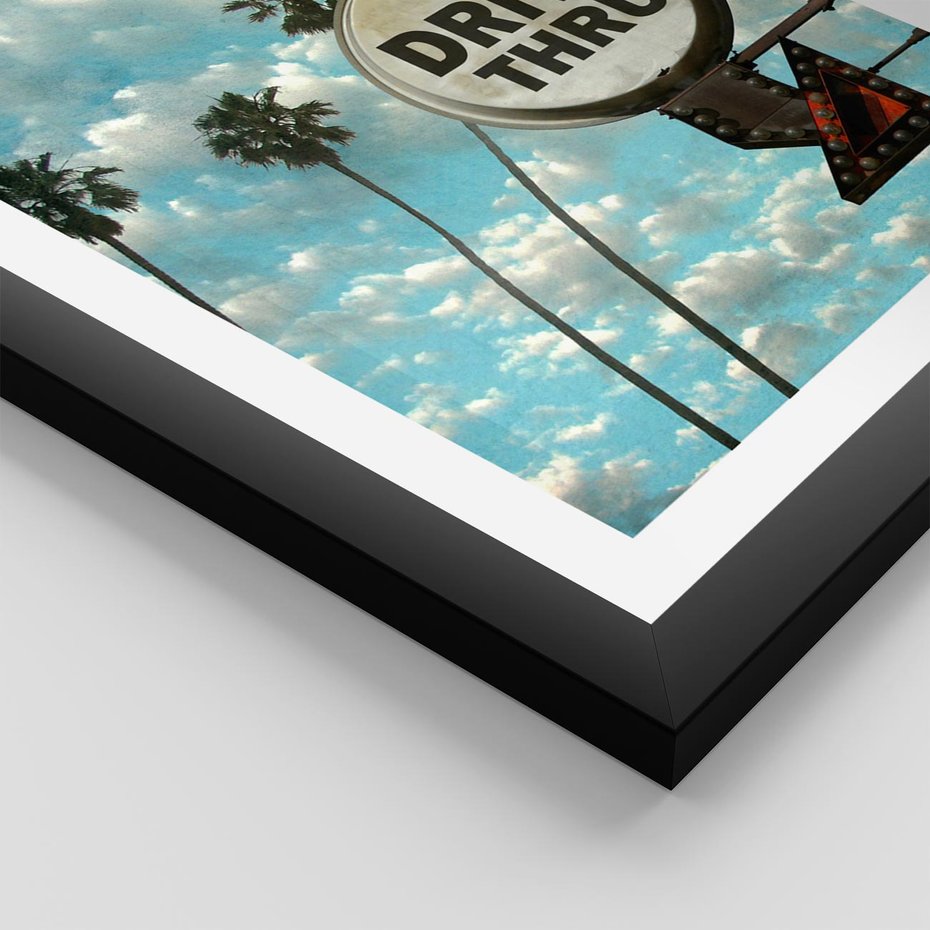 Plakat w ramie 50x70 - Znaki Palm: Relaksująca Oaza - znak, palmy - rama czarna